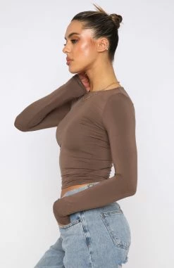 Only For Tonight Long Sleeve Top Mocha -Outlet The Lounge Vibe Store 01.06.22 437