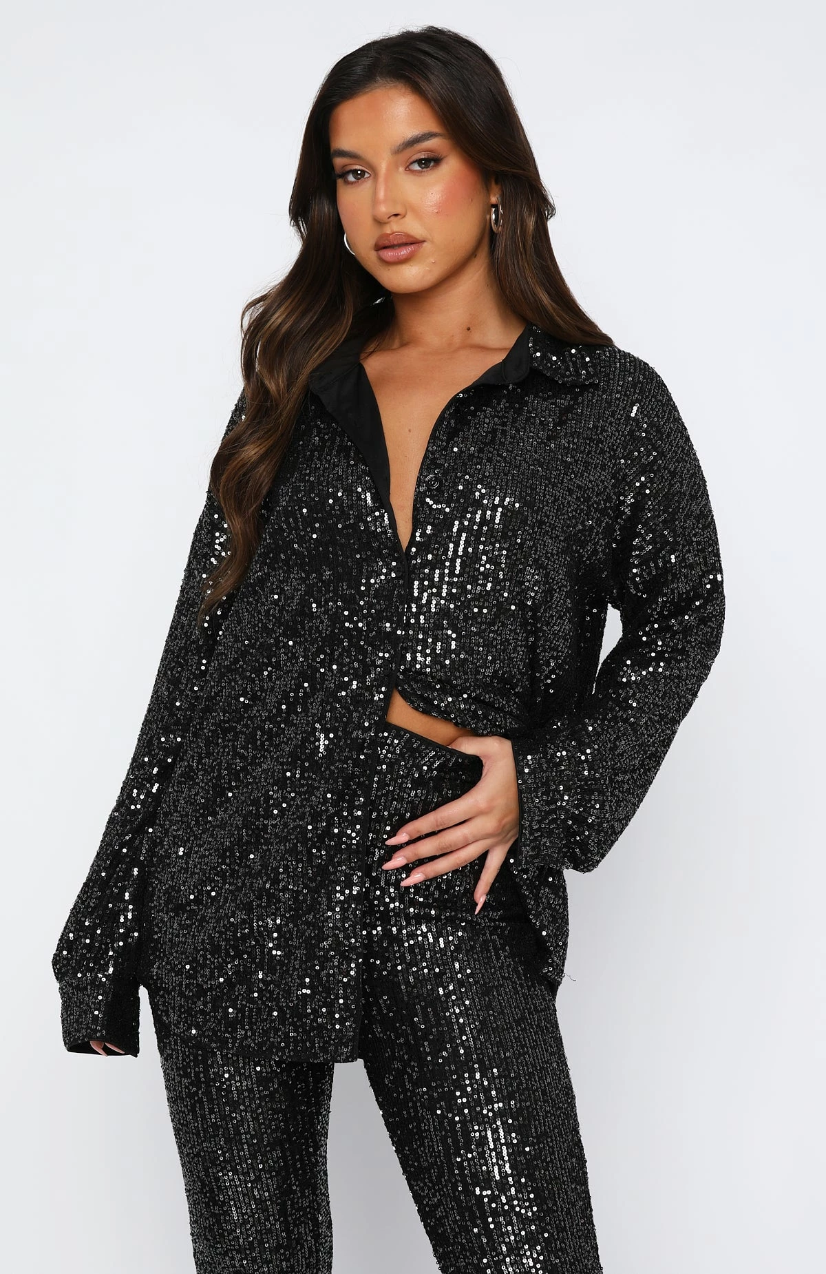 Sweetest Sin Sequin Shirt Black 2 Sweetest Sin Sequin Shirt Black - Image 2