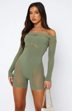 No Take Backs Long Sleeve Playsuit Khaki -Outlet The Lounge Vibe Store 02.06.2330629