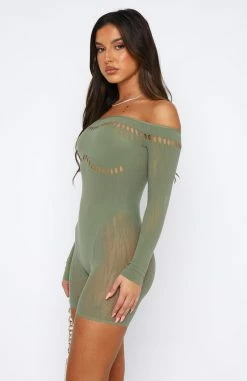 No Take Backs Long Sleeve Playsuit Khaki -Outlet The Lounge Vibe Store 02.06.2330634