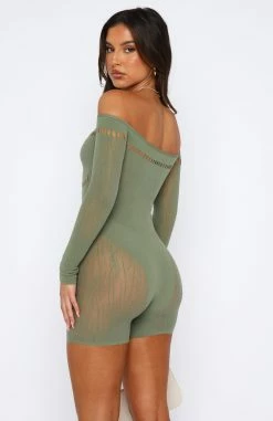 No Take Backs Long Sleeve Playsuit Khaki -Outlet The Lounge Vibe Store 02.06.2330638