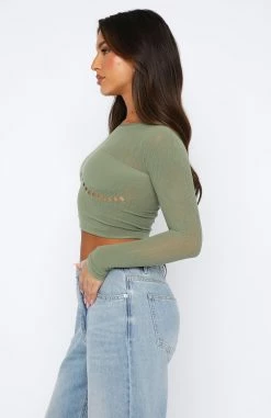 Not In My Plans Long Sleeve Top Khaki -Outlet The Lounge Vibe Store 02.06.2330663