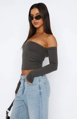 No Wrong Moves Long Sleeve Crop Charcoal -Outlet The Lounge Vibe Store 04.05.2327614
