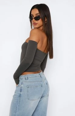 No Wrong Moves Long Sleeve Crop Charcoal -Outlet The Lounge Vibe Store 04.05.2327620