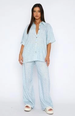 One More Chance Shirt Soft Blue Floral Sketch -Outlet The Lounge Vibe Store 04.05.2327715