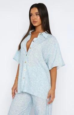 One More Chance Shirt Soft Blue Floral Sketch -Outlet The Lounge Vibe Store 04.05.2327726