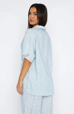 One More Chance Shirt Soft Blue Floral Sketch -Outlet The Lounge Vibe Store 04.05.2327731