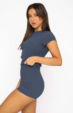 Take Me There Ribbed Baby Tee Navy -Outlet The Lounge Vibe Store 04.08.22 348