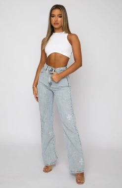 Escape Reality High Rise Straight Leg Jeans Washed Blue Print -Outlet The Lounge Vibe Store 04.11.21 008