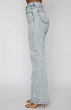 Escape Reality High Rise Straight Leg Jeans Washed Blue Print -Outlet The Lounge Vibe Store 04.11.21 012