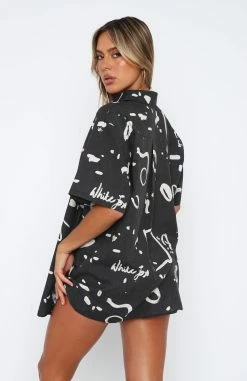Cabo Cutie Button Up Shirt Black Scribble -Outlet The Lounge Vibe Store 05.01.221720