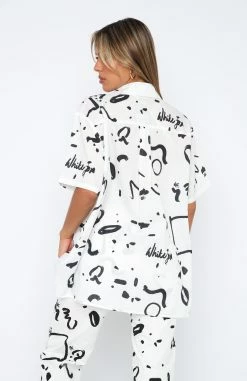 Cabo Cutie Button Up Shirt White Scribble -Outlet The Lounge Vibe Store 05.01.221747