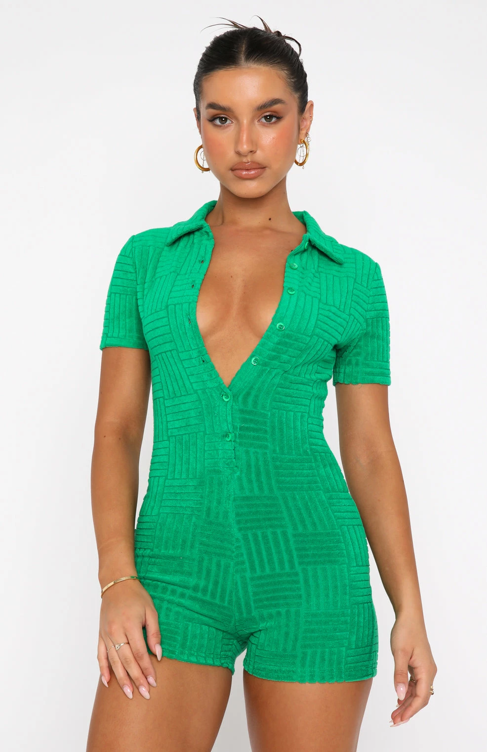 Walk My Way Terry Playsuit Green Stripe 2 Walk My Way Terry Playsuit Green Stripe - Image 2