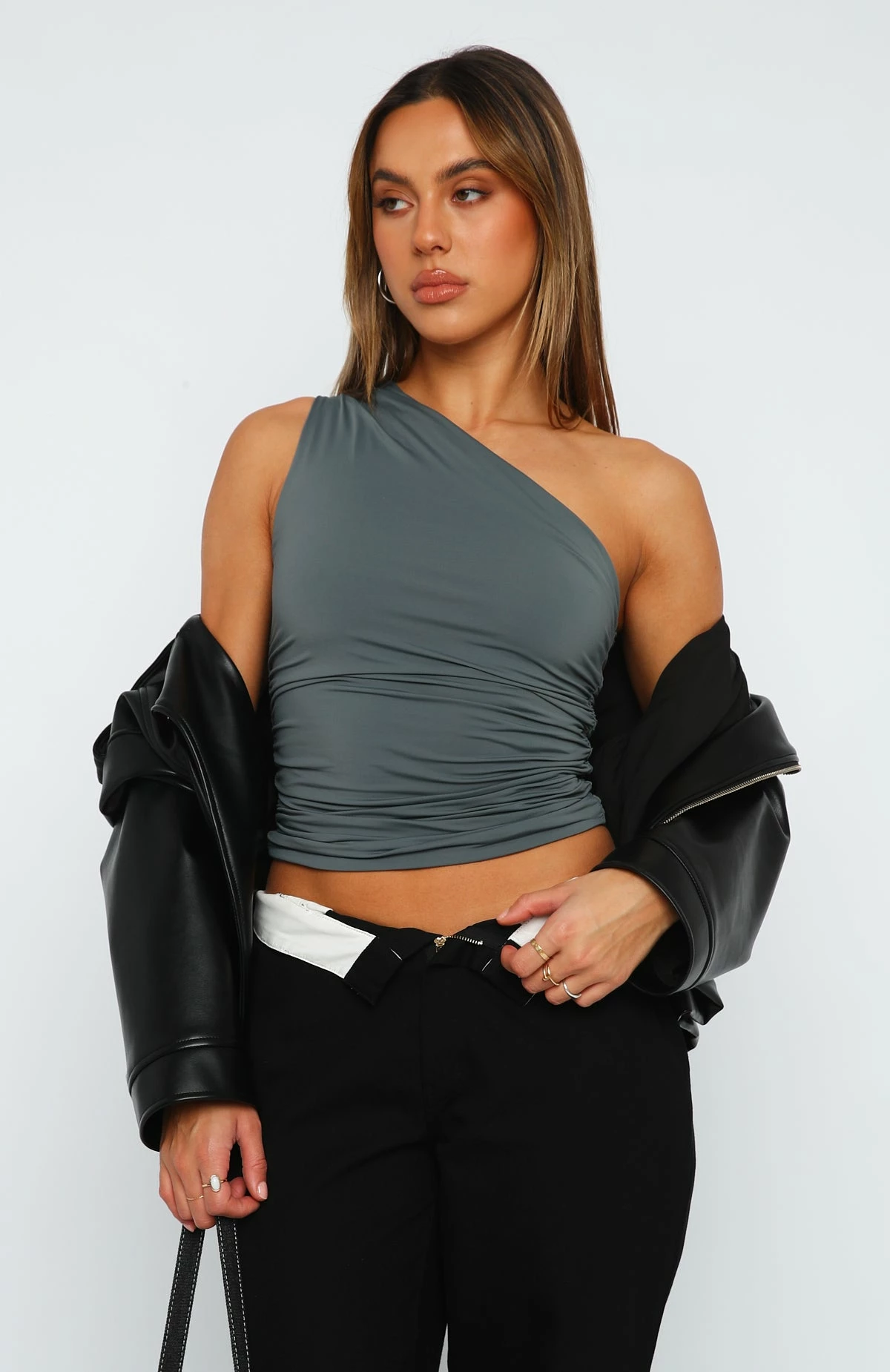 Lack Of Love One Shoulder Top Charcoal 3 Lack Of Love One Shoulder Top Charcoal - Image 3