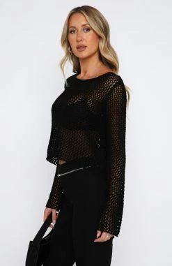 Mixed Emotions Long Sleeve Crochet Top Black -Outlet The Lounge Vibe Store 08.06.2331283
