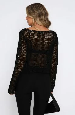 Mixed Emotions Long Sleeve Crochet Top Black -Outlet The Lounge Vibe Store 08.06.2331288