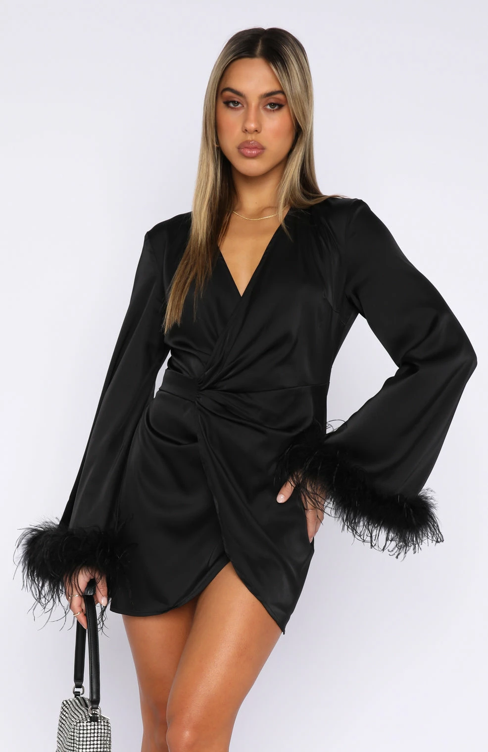 First Pick Wrap Long Sleeve Mini Dress Black 2 First Pick Wrap Long Sleeve Mini Dress Black - Image 2