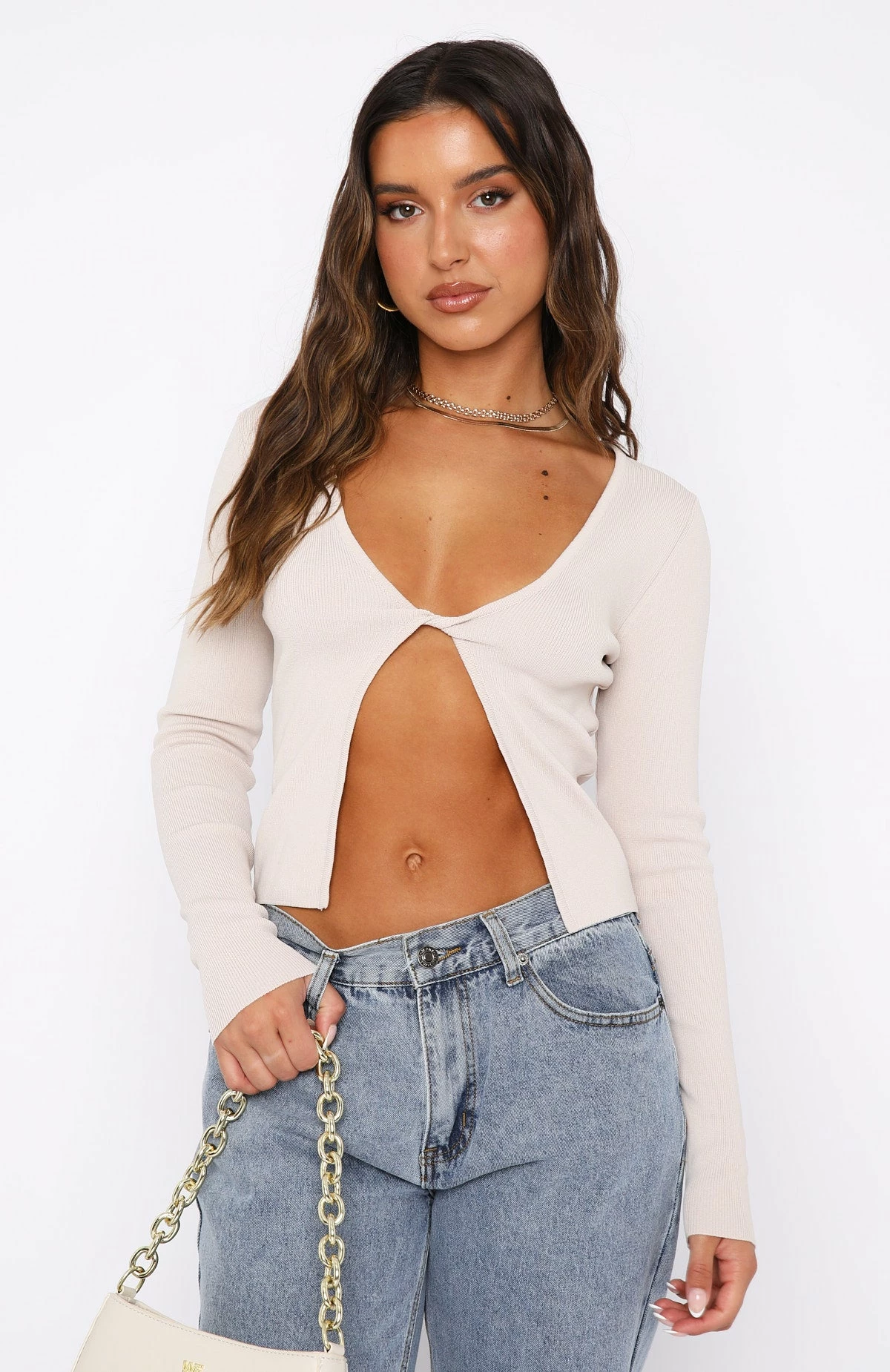 Runway Style Long Sleeve Knit Top Taupe 2 Runway Style Long Sleeve Knit Top Taupe - Image 2