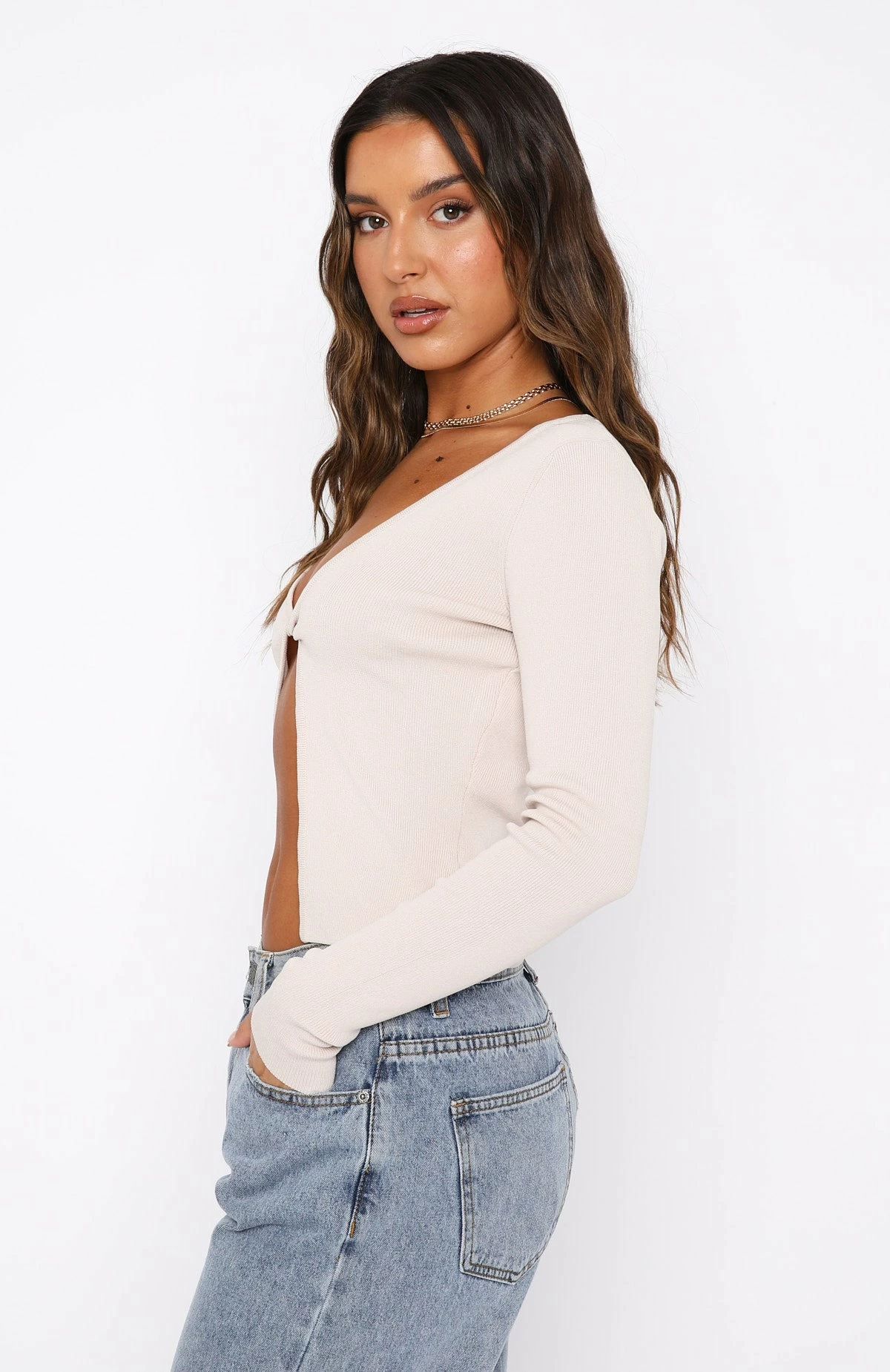 Runway Style Long Sleeve Knit Top Taupe 3 Runway Style Long Sleeve Knit Top Taupe - Image 3