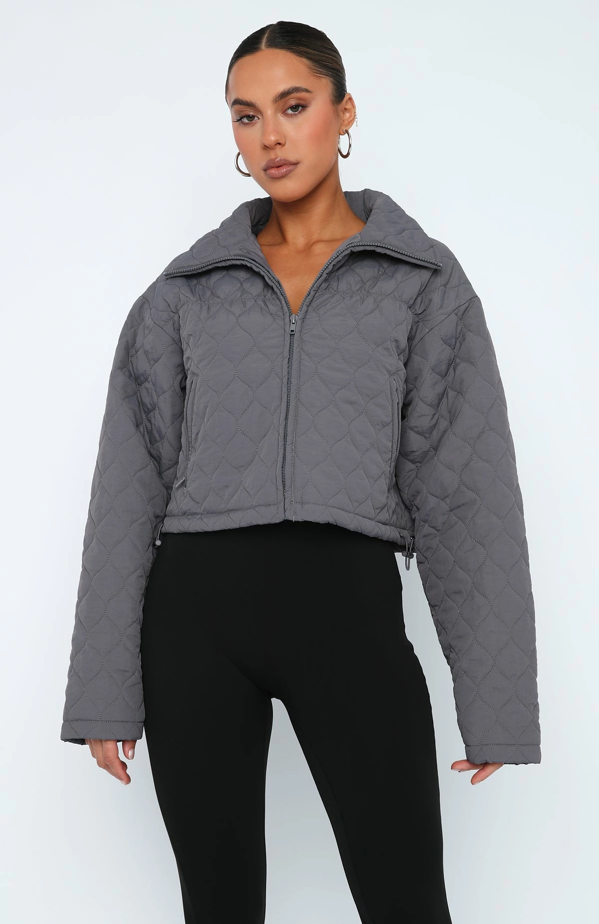Too Distant Cropped Puffer Jacket Charcoal 2 Too Distant Cropped Puffer Jacket Charcoal - Image 2