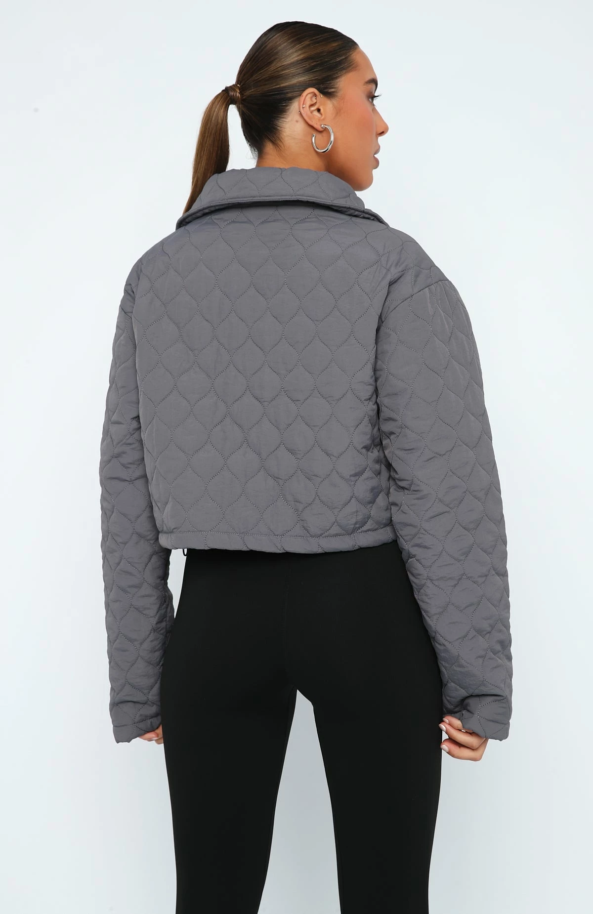Too Distant Cropped Puffer Jacket Charcoal 4 Too Distant Cropped Puffer Jacket Charcoal - Image 4