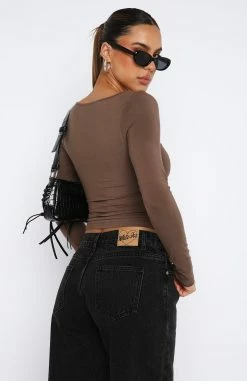 Bring It Down Long Sleeve Top Mocha -Outlet The Lounge Vibe Store 11.08.2347574