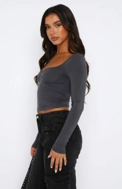 Bring It Down Long Sleeve Top Charcoal -Outlet The Lounge Vibe Store 11.08.2348303