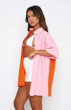 Worth Your Time Button Up Shirt Orange & Pink Splice -Outlet The Lounge Vibe Store 12.01.234247