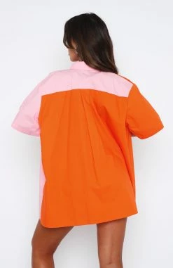 Worth Your Time Button Up Shirt Orange & Pink Splice -Outlet The Lounge Vibe Store 12.01.234252