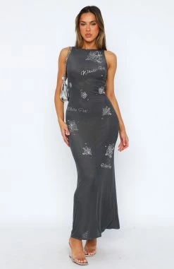 Fashion Fusion Mesh Maxi Dress Charcoal -Outlet The Lounge Vibe Store 14.07.23 2509