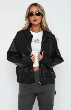 Make Things Right PU Bomber Jacket Black -Outlet The Lounge Vibe Store 14.4.2316122