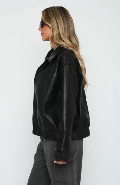 Make Things Right PU Bomber Jacket Black -Outlet The Lounge Vibe Store 14.4.2316125