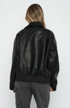 Make Things Right PU Bomber Jacket Black -Outlet The Lounge Vibe Store 14.4.2316147