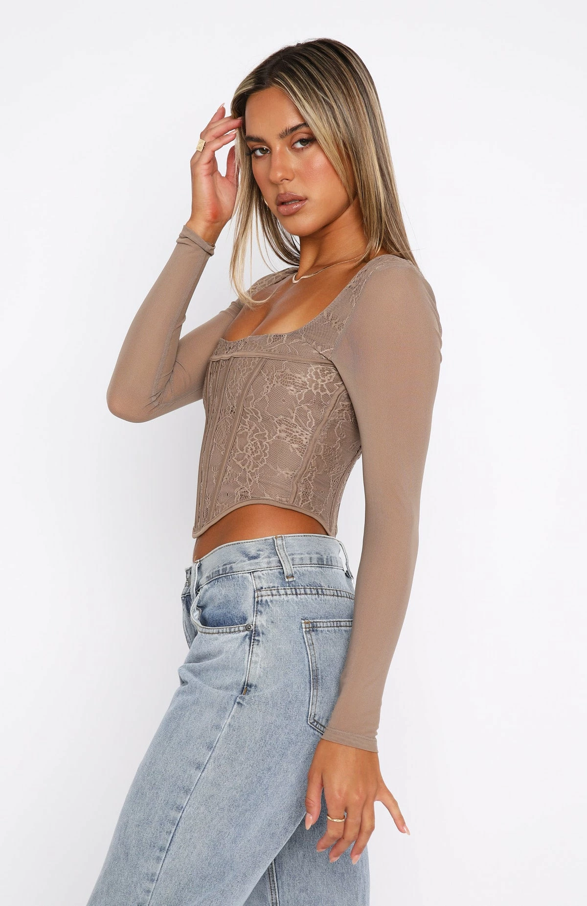 Met In The South Long Sleeve Lace Bustier Mocha 3 Met In The South Long Sleeve Lace Bustier Mocha - Image 3