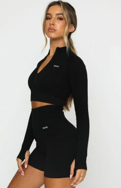 Seamless Long Sleeve Sports Crop Black -Outlet The Lounge Vibe Store 18.01.21 608
