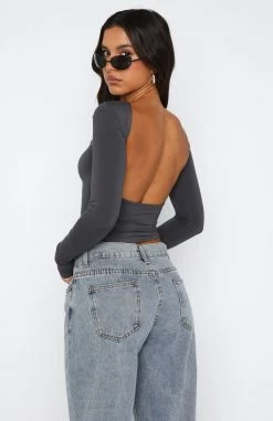 Ever Since Then Long Sleeve Top Charcoal -Outlet The Lounge Vibe Store 18.05.2329154