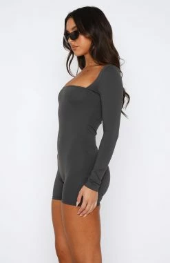 Bring The Vibes Long Sleeve Playsuit Charcoal 9 Bring The Vibes Long Sleeve Playsuit Charcoal -Outlet The Lounge Vibe Store 18.05.2329558