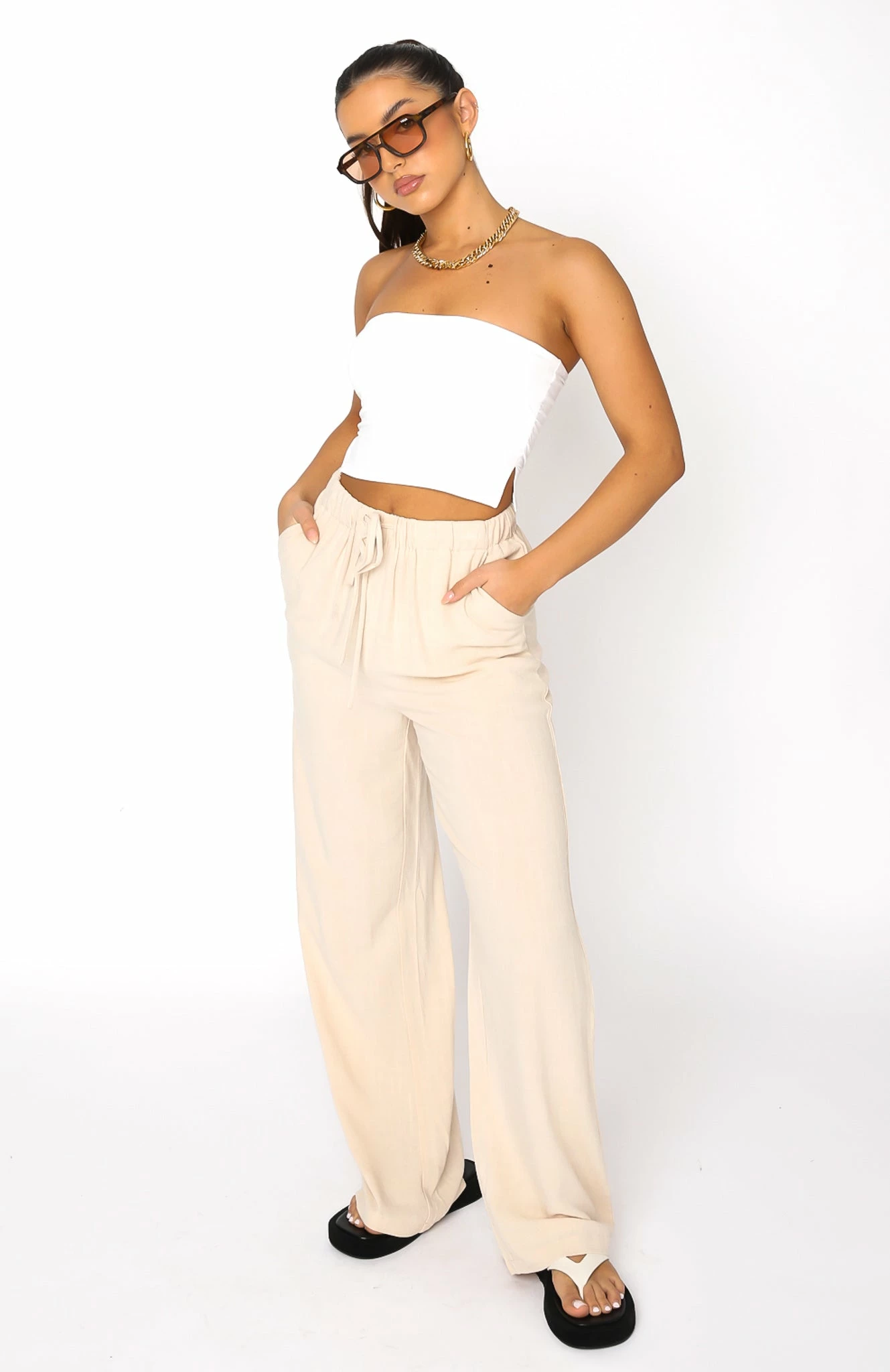 Live It Up Linen Pants Beige 5 Live It Up Linen Pants Beige - Image 5