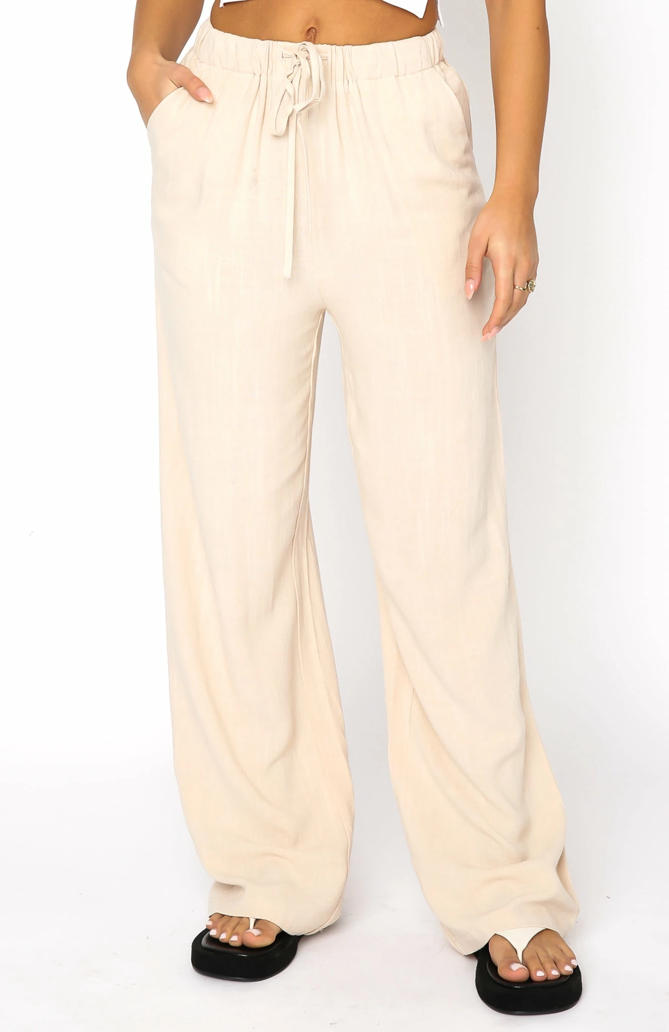 Live It Up Linen Pants Beige 2 Live It Up Linen Pants Beige - Image 2