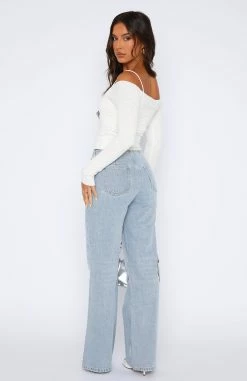 In Heaven Mid Rise Straight Leg Jeans Light Blue Wash -Outlet The Lounge Vibe Store 18.08.2349007