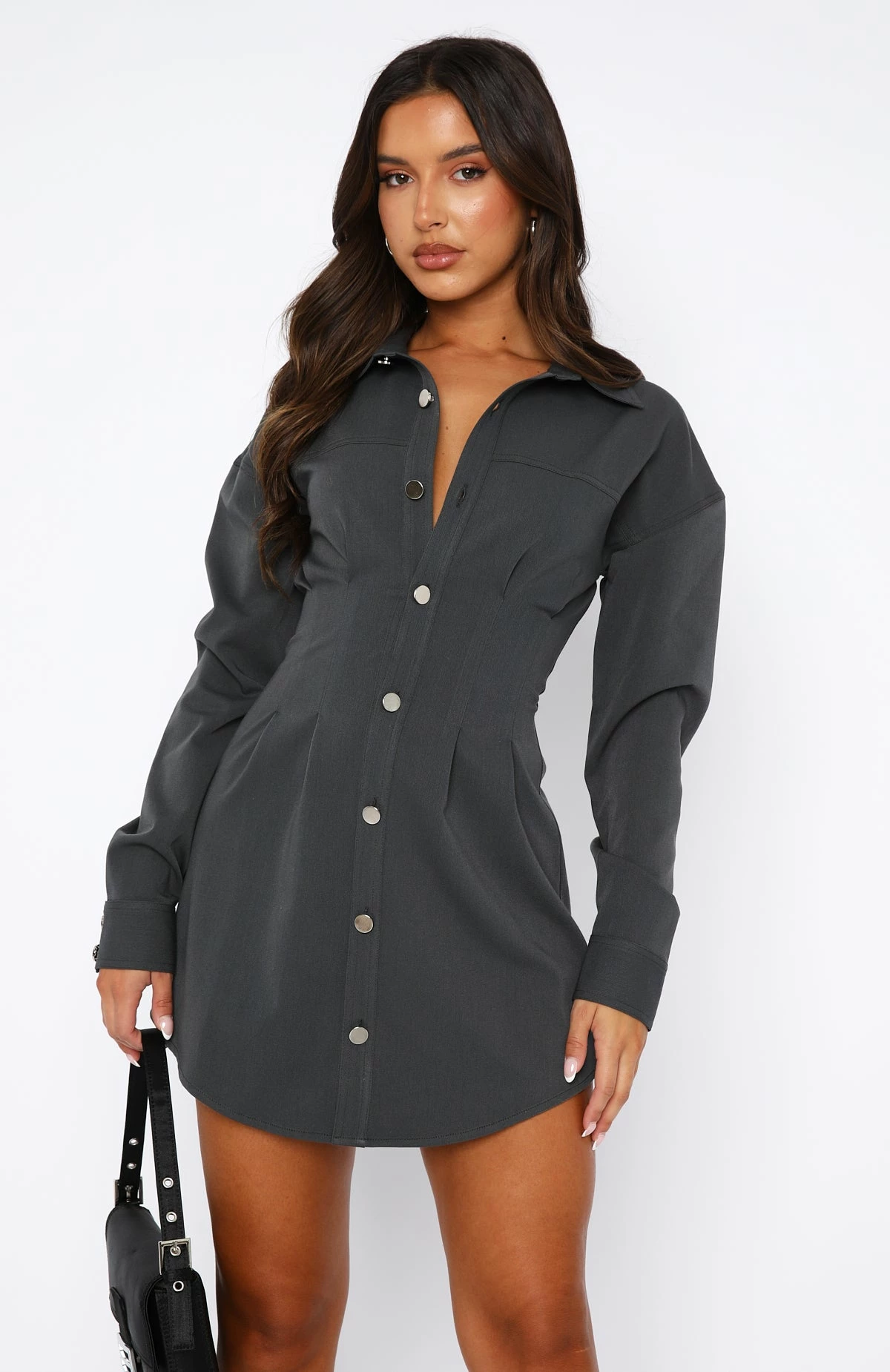 Love Scars Long Sleeve Mini Dress Charcoal 2 Love Scars Long Sleeve Mini Dress Charcoal - Image 2