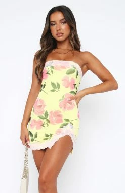 Loving Yourself Strapless Mini Dress Lemon Rose -Outlet The Lounge Vibe Store 2.2.23 5348