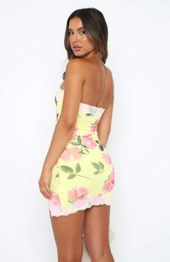 Loving Yourself Strapless Mini Dress Lemon Rose -Outlet The Lounge Vibe Store 2.2.23 5372