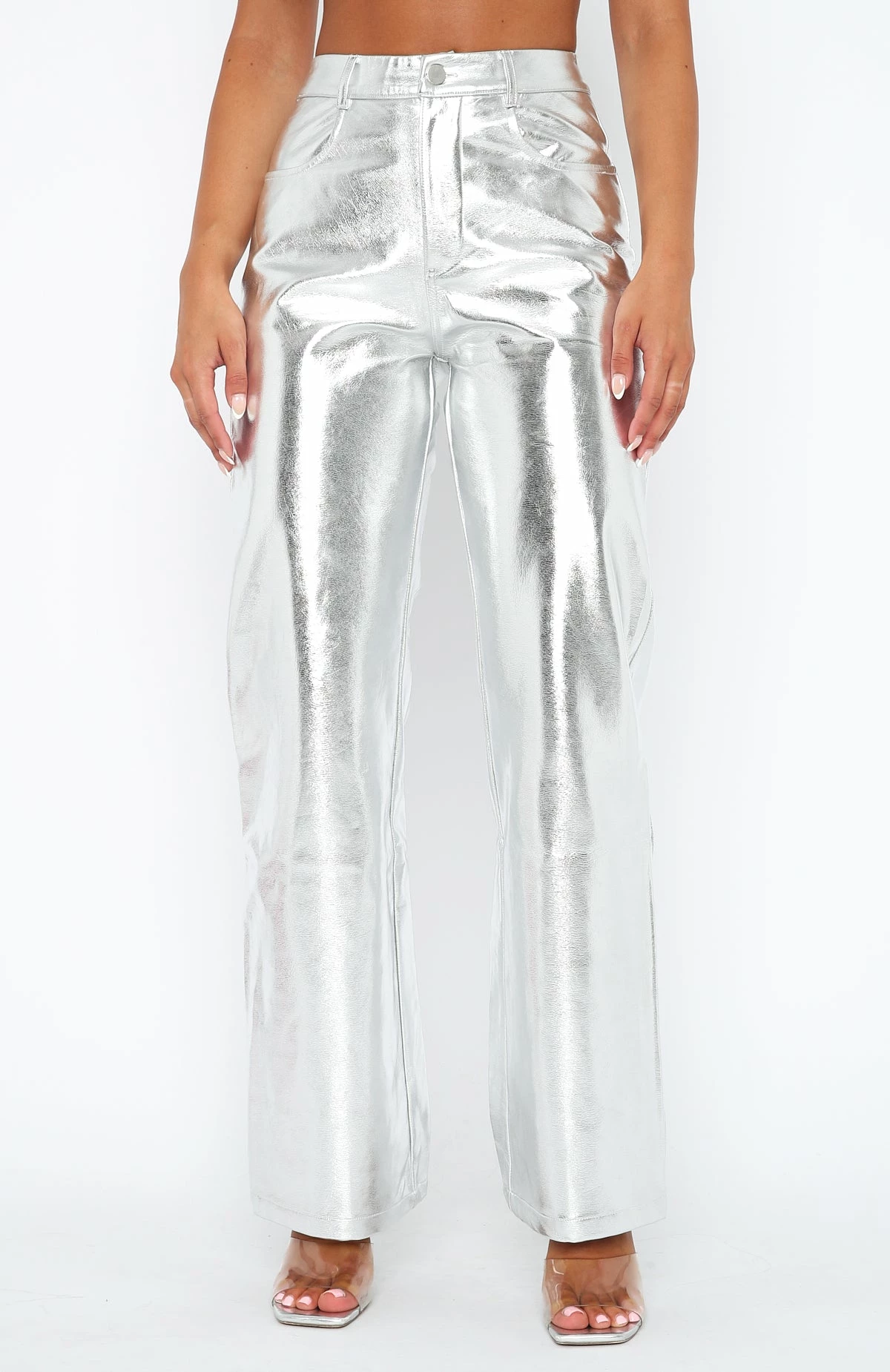 Push The Button Metallic PU Pants Silver 2 Push The Button Metallic PU Pants Silver - Image 2