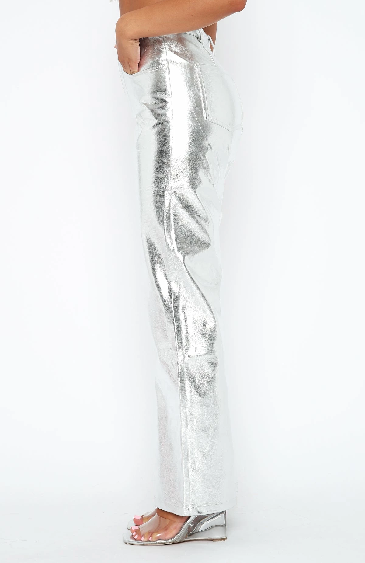Push The Button Metallic PU Pants Silver 3 Push The Button Metallic PU Pants Silver - Image 3