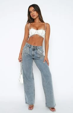 Pass The Diamonds Mid Rise Wide Leg Jeans Blue Wash -Outlet The Lounge Vibe Store 2.2.23 6389 b578213c cff4 4c40 a56d 38ae2645a520