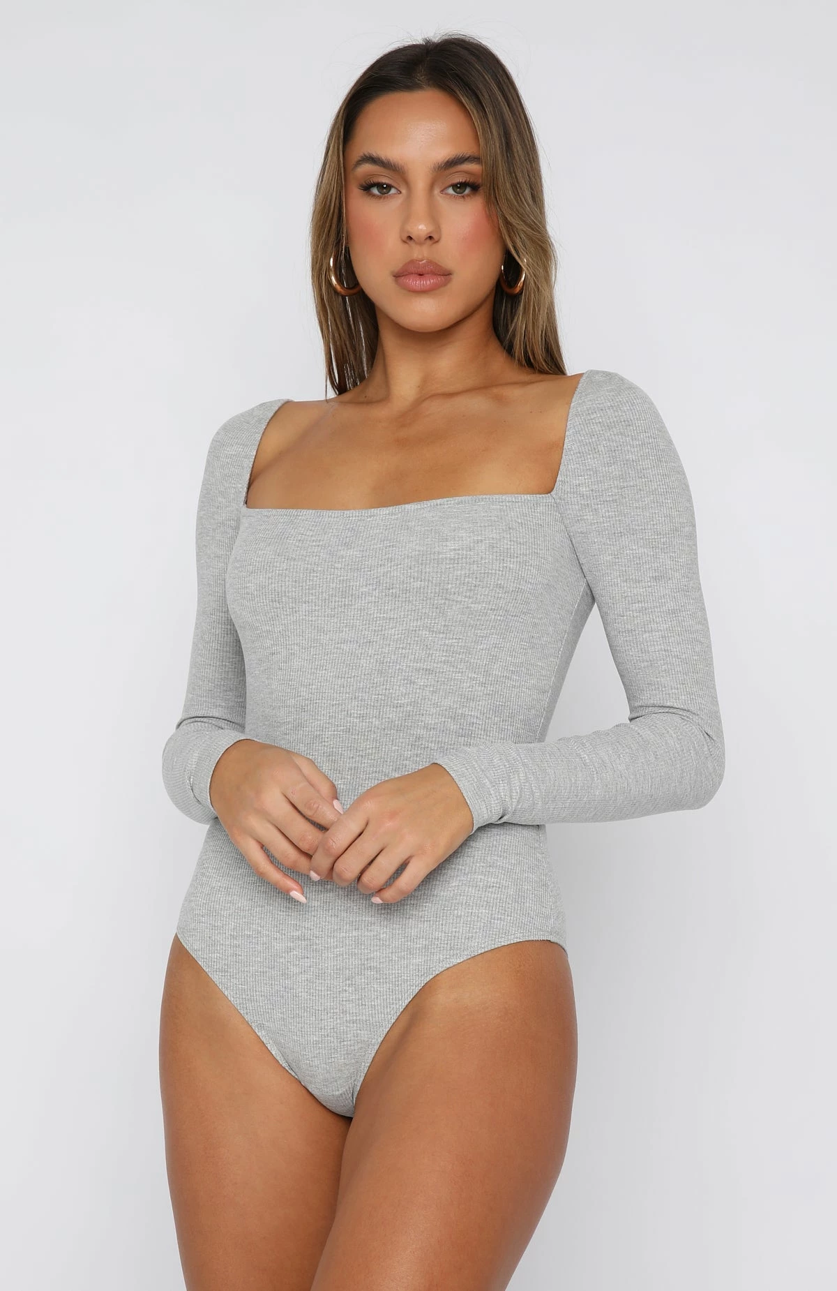 Pretty Picture Long Sleeve Bodysuit Grey Marle 2 Pretty Picture Long Sleeve Bodysuit Grey Marle - Image 2