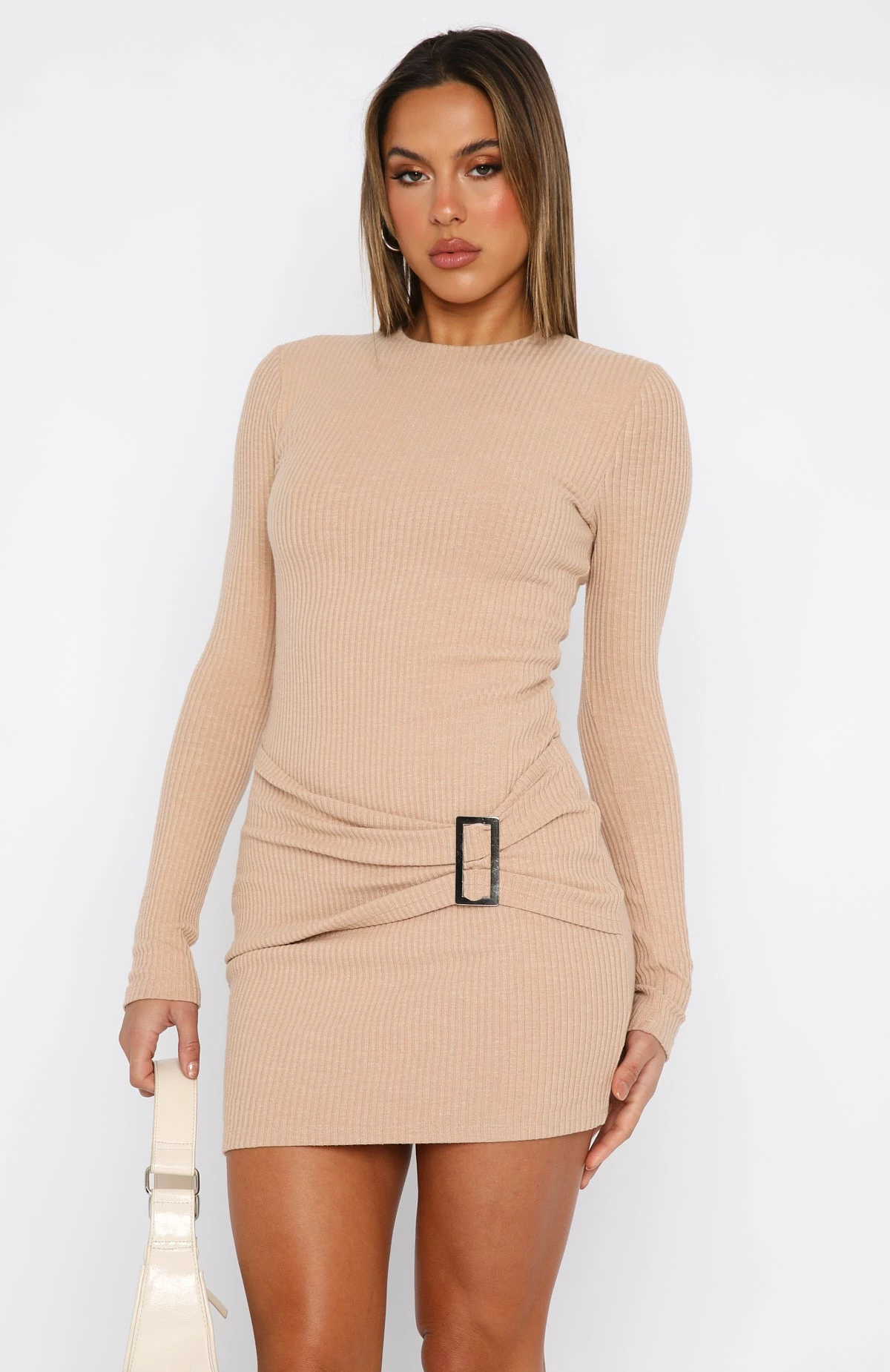 No Option Long Sleeve Mini Dress Beige 2 No Option Long Sleeve Mini Dress Beige - Image 2