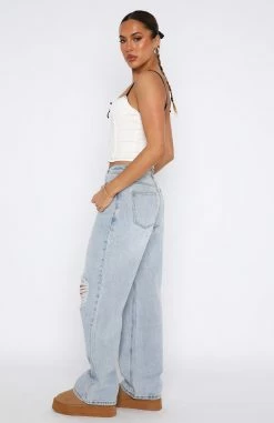 Make It Out Low Rise Wide Leg Jeans Mid Blue -Outlet The Lounge Vibe Store 22.06.2335811