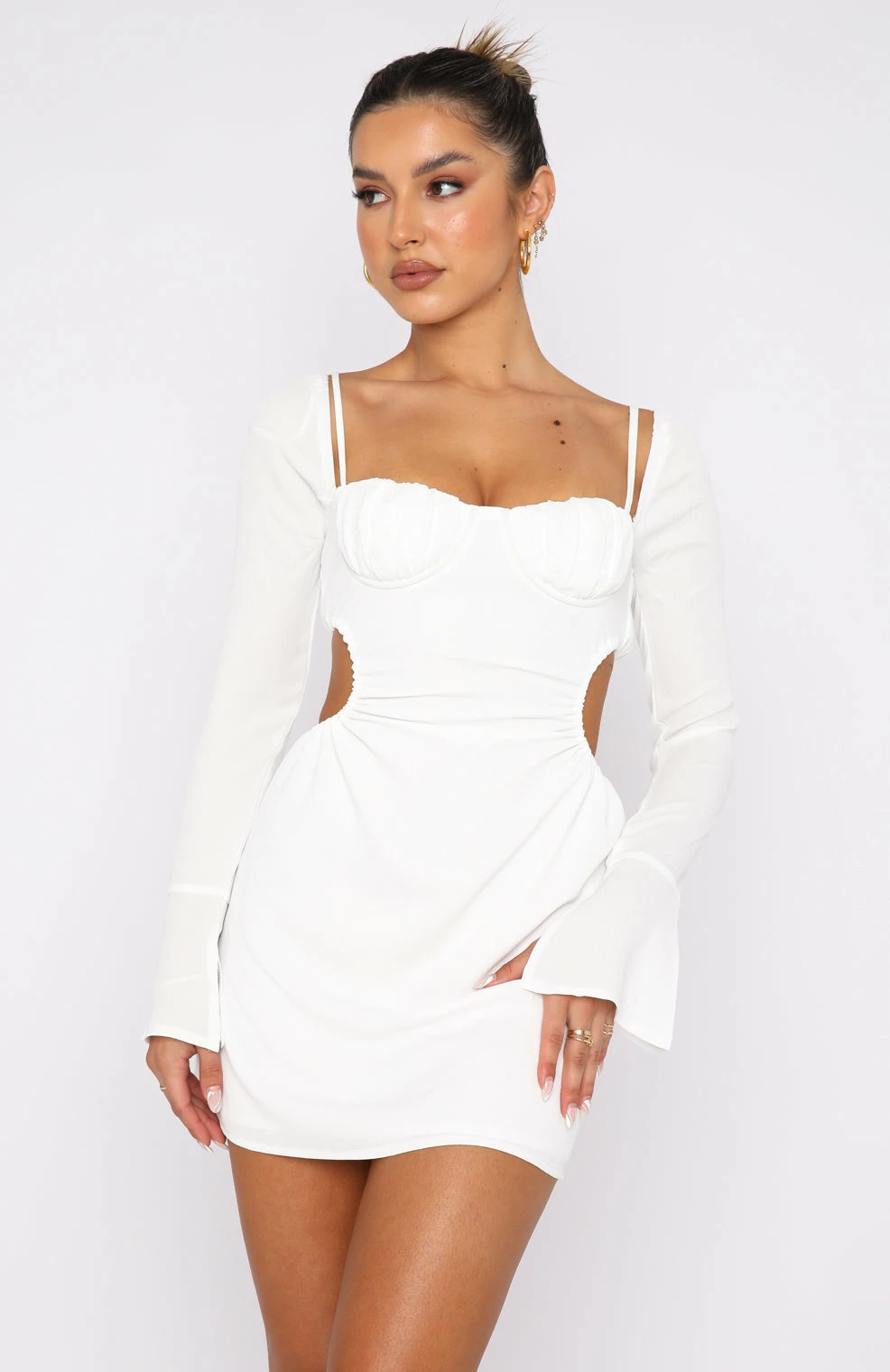 Please Hold Long Sleeve Mini Dress White 2 Please Hold Long Sleeve Mini Dress White - Image 2